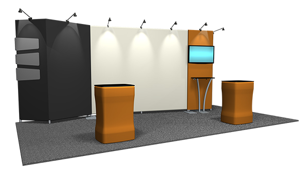 Medallion 2 architectural trade show display with canopy and stretch fabric graphc.