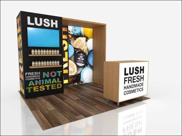 EcoSmart custom modular trade show display with backlit graphics.