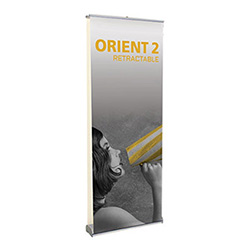 Orient 2 double-sided retractable banner stand with 36 inch rollup banners.