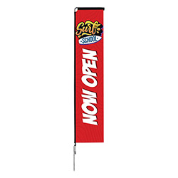 Outdoor rectngle shape advertising flag banner displays.