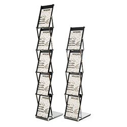 Expand brochure literature stand in black with 4 or 5 trays.