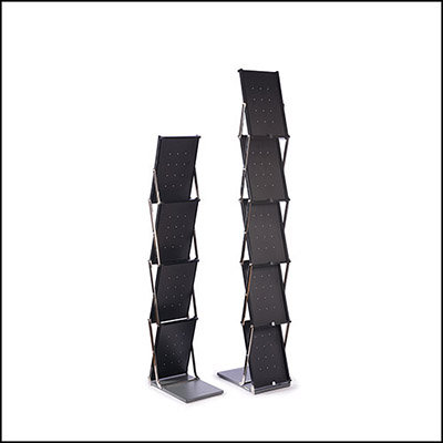 Expand brochure stand with literature on holder.
