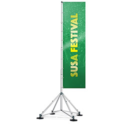 Expand Flagstand extra tall outdoor banner flag stand with weighted feet.