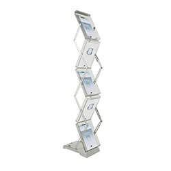 Expolinc double-sided brochure stand in silver with literature.