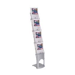 Expolinc brochure stand in silver with clear trays and in silver.