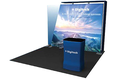 Featherlite Radiant backlit light box trade show portable display with vibrant LED backlit fabric.
