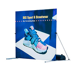 Expand GrandFabric premium outdoor display stand with heavy duty feet, weights and vibrant outdoor fabric graphic.